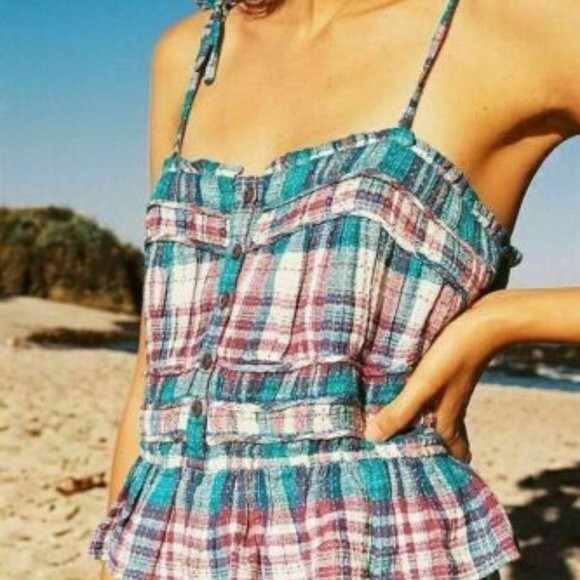 Free People Henrietta Plaid Tube Y2K Top Small - Picture 1 of 8